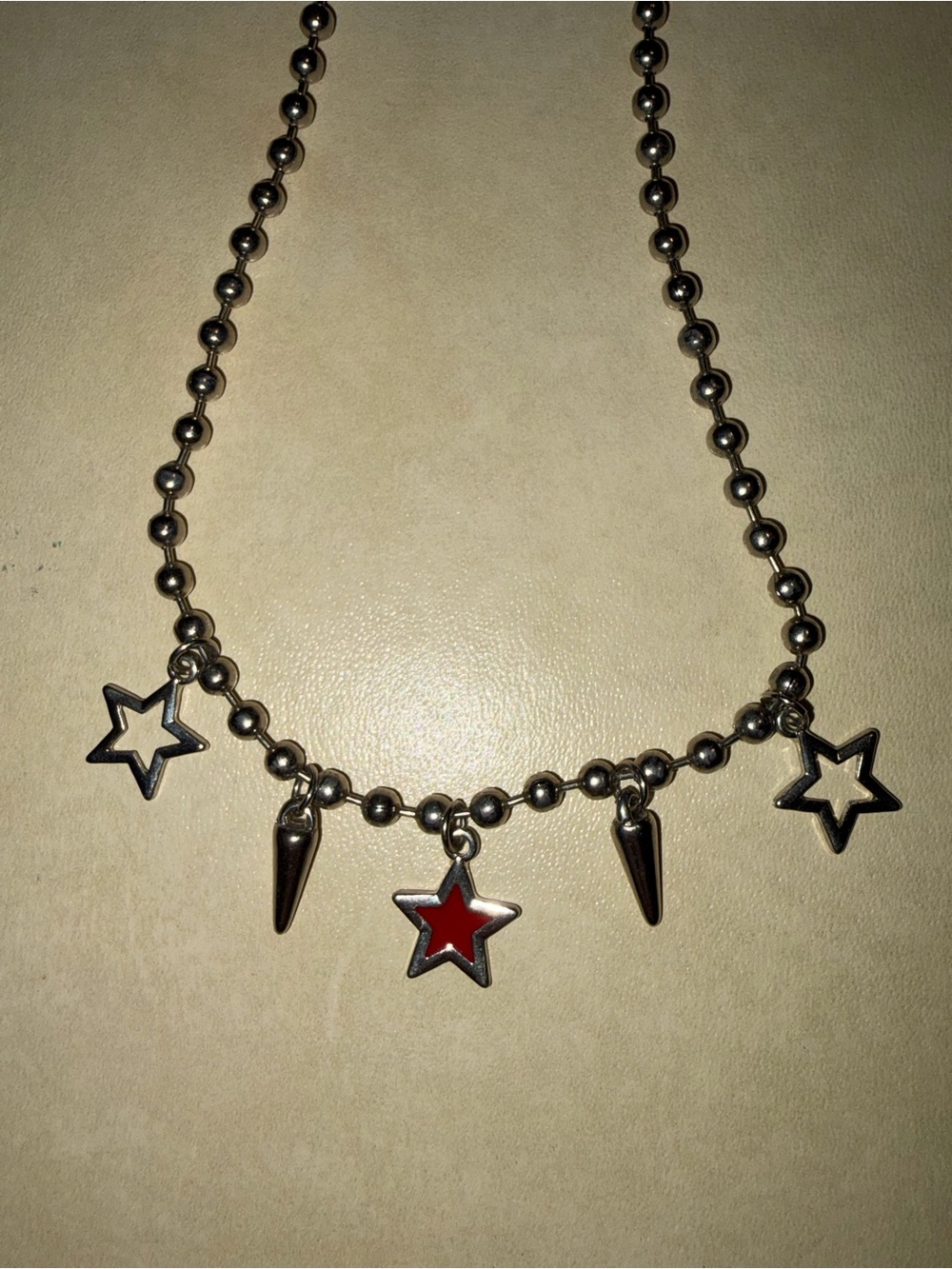 Silver-Tone Star & Red Enamel Hot Topic Charm Necklace